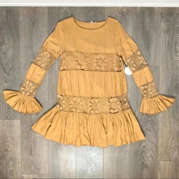 Revolve Tularosa Berkley Mini Dress Ruffle Long Sleeve Saffron Yellow Size XS - Picture 6 of 15